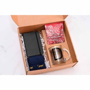 Kit de regalo taza café libreta calcetines caja corrugada