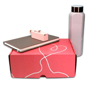 Kit empleados libreta cilindro power bank caja rosa