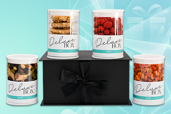 Kit mix botana caja deluxe: Nuez garapiñada, Manguito enchilado, Galletas y Toffee