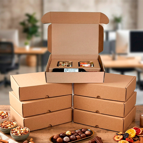 kit vino tinto casillero del diablo con snacks en caja de cartón corrugado con insertos